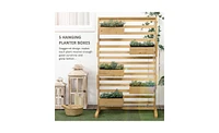 Elevated Wooden Planter Shelf with Detachable Trellis Stand