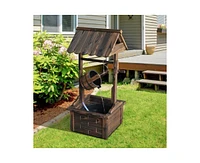 Outdoor Garden Solid Wood Wishing Well Water Fountain with Bucket and Pump
