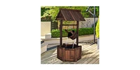 Outdoor Patio Garden Solid Wood Wishing Well Water Fountain with Pump