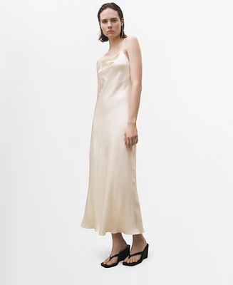 Mango Women's Draped Neckline Silk Dress