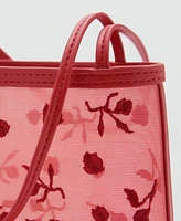 Mango Women's Flower-Embroidered Mesh Bag