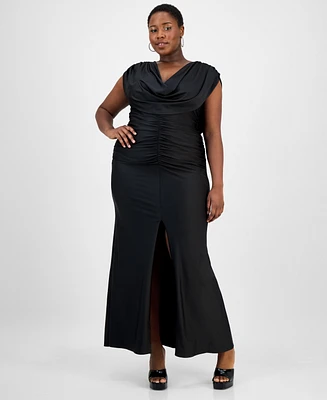 B Darlin Trendy Plus Draped Shiny-Knit Maxi Dress