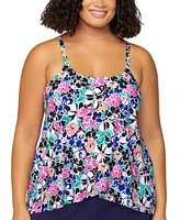 Island Escape Plus Cape Town Draped Tankini Top, Exclusively at Macy's
