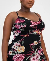 B Darlin Trendy Plus Floral Mesh Maxi Dress