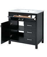 30-Inch Black Bathroom Vanity with Ceramic Sink and Ample Storage - Ideal Choice for Small Bathrooms