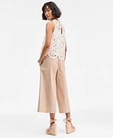On 34th Womens Crochet Tank Cropped Wide Leg Pants Melindaa Espadrille Wedge Sandals Exclusively At Macys