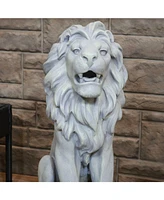 Noble Beast 30-Inch Concrete Sitting Lion Outdoor Statue - For Patio, Lawn or Front Porch