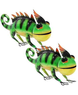 Greg and Gary 8.5-Inch Iron Sheet Chameleon Metal Statues - Set of 2 - Indoor/Outdoor Use - Green