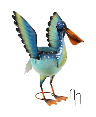 Pierre the Pelican 20.75-Inch Iron Garden Statue with Built-In Planter - Includes 2 Ground Stakes