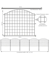 Arched Grid 12.5' Set of 5 Decorative Garden Fence Panels - Steel Border Fencing - 28" W x 25.5" H Per Panel - Black