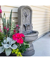 37.5" H Lovely Lily Polyresin Wall Standing Fountain - Flat Back Pedestal Fountain for the Patio, Deck, or Yard