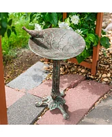 Ivy and Sage Cast Aluminum Metal Bird Bath with Uv-Resistant Finish - Rustic Patina - 12.25"