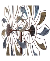 Metallic Pinwheel Metal Garden Wind Spinner - Removable Pole Sections for Adjustable Height - Dual-Motion Blades - 360-Degree Swivel