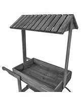 Rustic, Vintage Flower Cart Display Stand Candy Cart with Wheels for a Wedding, Party, or Event - Gray
