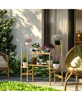 Unho 6 Tiers Wood Bamboo Tall Plant Shelf Plant Holders Corner Flower Pots Holder