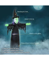 5' Wendolyn the Wicked Witch Inflatable Outdoor Halloween Decoration - Built-In Fan Blower and 2 Led Lights