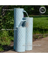 Moroccan Trellis 3-Column Modern Outdoor Water Fountain - Zinc Cascading Outdoor Fountain - 27.5-Inch