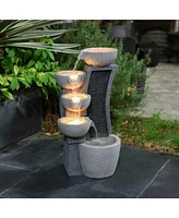 LuxenHome 5-Bowl Multi-Gray Modern Sculpture 26-Inch Tall Resin Fountain with Lights