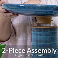 21" H Ceramic Bird Bath for Outside - Hand-Painted Outdoor Bird Bath Bowl, Uv/Frost-Resistant Finish - Cloud Swirl - Classic Pedestal