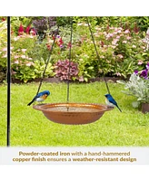 Copper Bird Bath for Outdoors - Hanging Bird Bath for Outside - 12" Diameter