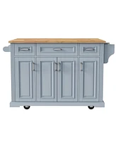 54in Kitchen Island with Drop Leaf, Storage, and Wheels