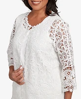 Alfred Dunner Women's Estate of Mind Embellished Lace Two One Crew Neck Top