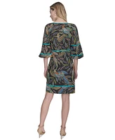 Vince Camuto Women's Cotton Leaf-Print Piped-Trim Dress