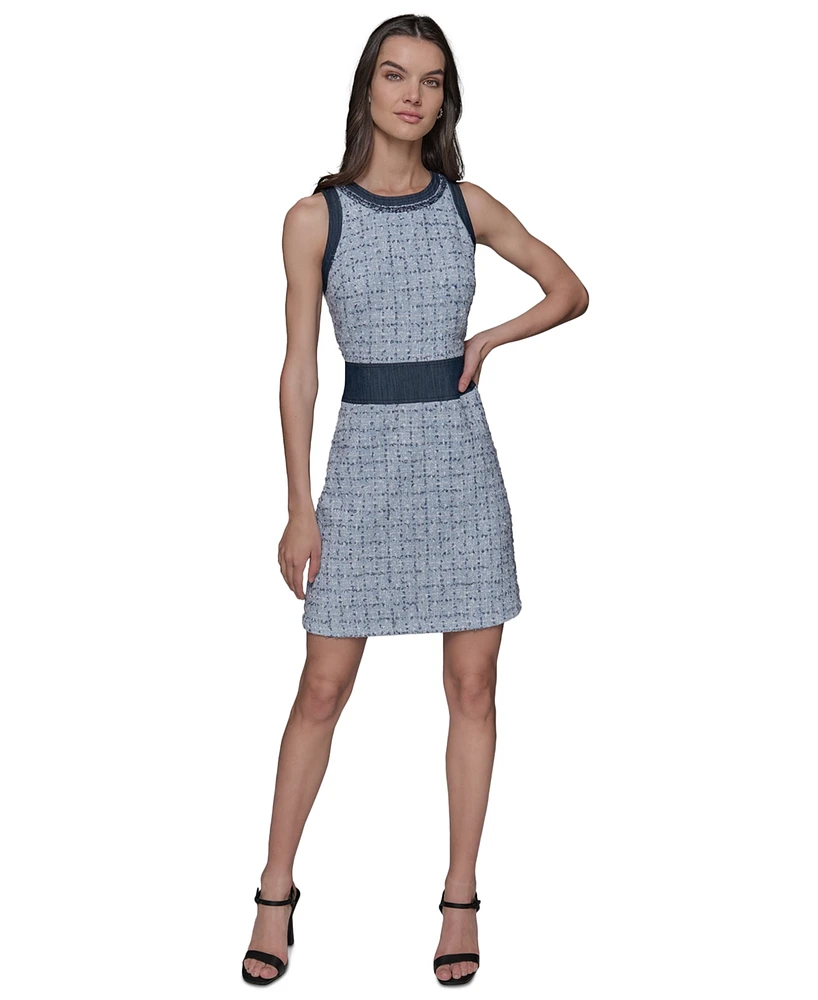 Karl Lagerfeld Paris Women's Mixed-Media A-Line Dress