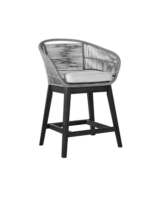 Solid Wood Bar Height Chair with Footrest – Low Back Outdoor Seating for Relaxation