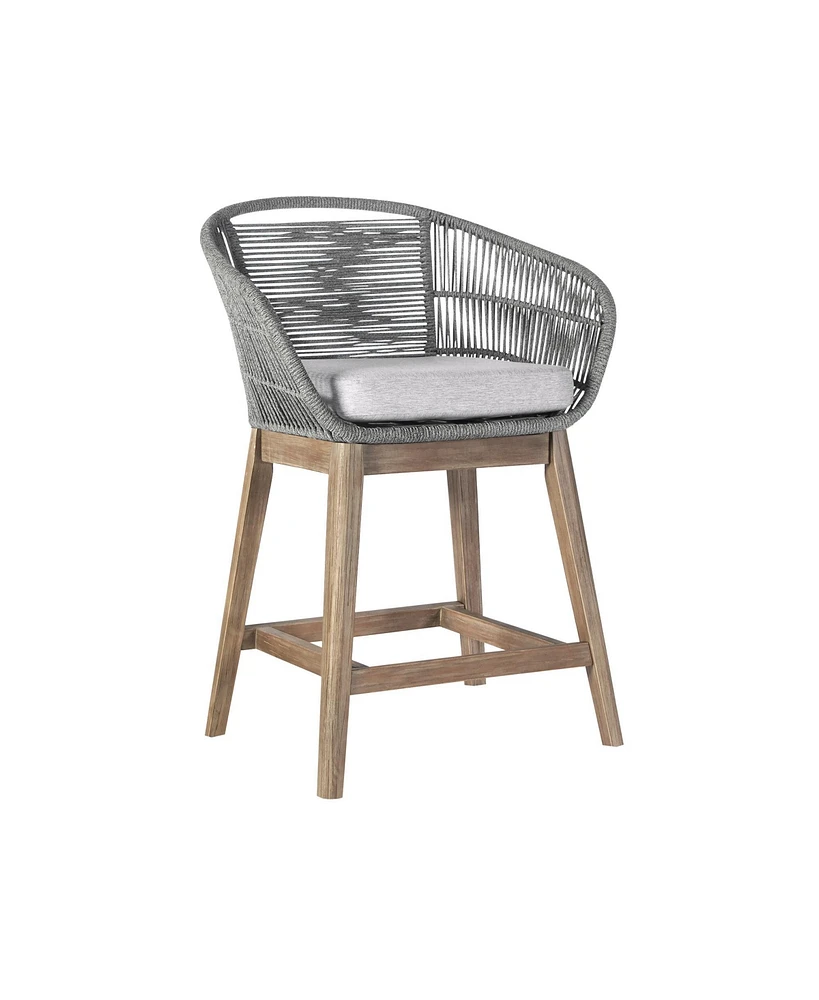 Solid Wood Bar Height Chair with Footrest – Low Back Outdoor Seating for Relaxation