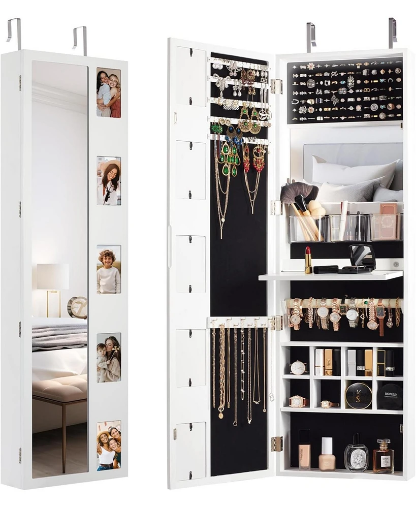 Jewelry Armoire Cabinet Organizer with Photo Frame and Foldable Shelf