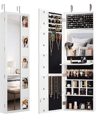 Jewelry Armoire Cabinet Organizer with Photo Frame and Foldable Shelf