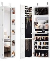 Jewelry Armoire Cabinet Organizer with Photo Frame and Foldable Shelf