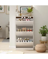 Wooden 3-door shoe cabinet, shutter door drawers