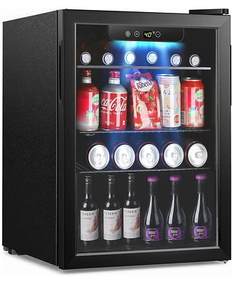 Cowsar 24 Bottle Wine Cooler/Cabinet Beverage Refrigerator Small Mini Wine Cellar Beer Soda Clear Glass Door Bar Fridge Quiet Operation Compressor Adj