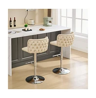 Set of 2 Swivel Bar Stools with Adjustable Height, Pu Leather Upholstered Seat, Tufted High Back, and Chrome Base for Kitchen Island, Home, Pub-Th