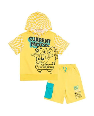 SpongeBob SquarePants Boys French Terry Pullover Hoodie and Shorts Outfit Set