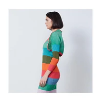 Etcetera Women's Colorblock Cropped Cardigan Sweater Exuberance