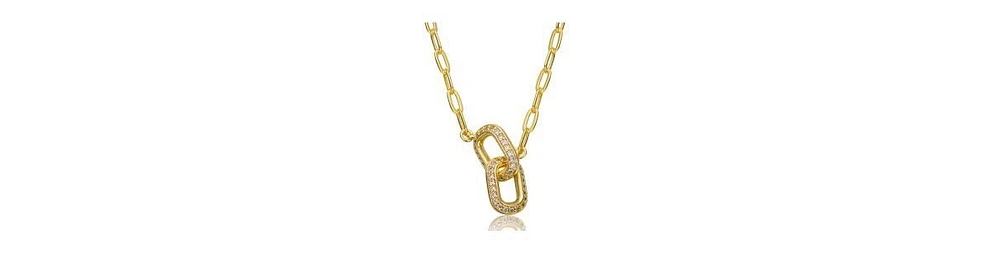 14K Gold Plated wth Clear Cubic Zirconia Interlocking Links Necklace
