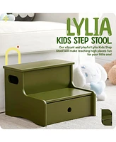 Kings Brand Furniture Wooden Toddler Step Stool for Kids with Storage Bedroom, Bathroom & Kitchen