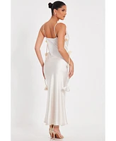Quiz Women's Satin Cowl Neck Maxi Dress With Trailing Floral Trim