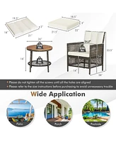 Gymax 3PCS Patio Wicker Bistro Set Furniture Set Pe Rattan Table Set w/ Cushions
