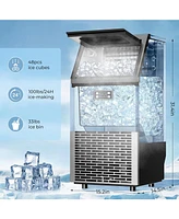 Cowsar 100lbs Commercial Ice Maker, 33lbs Bin, Stainless Steel, Under Counter/Freestanding