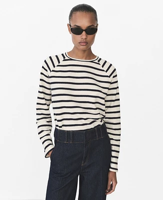 Mango Women's Striped Round-Neck Sweatshirt