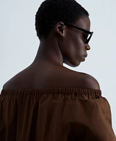 Mango Women's Gathered Neck Cotton Blouse Top