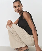 Mango Women's Elastic Waist Wide Leg Trousers
