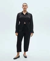 Mango Women's Elastic Waist Flowy Trouser Pants