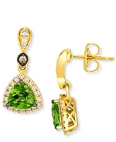 Le Vian Green Apple Peridot (1-1/2 ct. t.w.) & Diamond (1/3 ct. t.w.) Trillion Halo Drop Earrings in 14k Gold