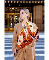 Jessie Zhao New York Double Sided Wool Silk Scarf Of Leopards With Floral Fountain