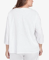 Alfred Dunner Plus Rise and Shine Embroidered Pineapple Top